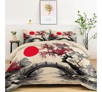 Piumino Reversibile 200x200 cm - Architettura Giapponese Ponte - Per l'autunno e l'inverno e per le camere con temperature medie - Tocco Piuma, Caldo, Traspirante, Beige