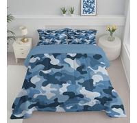 Piumino Reversibile Letto Singolo Motivo Mimetico Lavabile Piumoni Progettazione Grafica Astratta Trapunta Leggero Piumino Trapuntato Lavabile in Lavatrice per Tutte le Stagioni, Blu, 135x200cm