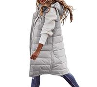 Piumino senza maniche da donna con cappuccio, cappotto lungo da donna chic ed elegante inverno caldo, cappotto con bottone, cappotti casual con tasca giacca esterna calda, felpa con cappuccio tinta