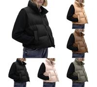 Piumino senza maniche da donna corto, giacca interna da donna in pile caldo senza cappuccio, piumino invernale per casa, cappotto casual quotidiano con tasca giacca con cerniera gilet leggero, Nero