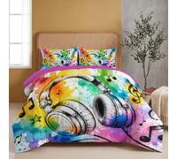 Piumino Singolo 4 Stagioni, Cuffie Strada Musica Arancione-Blu | Trapunta In Morbida Microfibra Graffiti Schizzi Inchiostro Colorato, 140X200 Cm, Senza Copripiumino Non Stropicciante Per Adulti