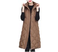 Piumino Smanicato Lungo da Donna Curvy Giacca Dpnna Per Invernale Senza Maniche Caldo Piumino Leggero Senza Maniche Donna Elegante Slim Fit Piumini Donna Invernali Semplice Per Freddo, Lavoro