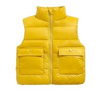 Piumino smanicato per bambini e bambine, con colletto in tinta unita, con tasche, liscia, con cerniera, cappotto per bambina (giallo, 2-3 anni)