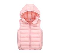 Piumino smanicato per ragazze e ragazzi, con cappuccio, antivento, piumino per bambini, leggero, imbottito, per autunno e inverno, gilet ripiegabile termico da 3 a 15 anni, Rosa-A, 4-5 Anni