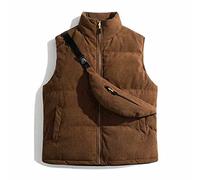 Piumino Smanicato Uomo，Gilet Da Uomo Con Colletto Retrò Gilet Gilet Trapuntato Giacca Da Esterno In Velluto A Coste Marrone Gilet Trapuntato Con Marsupio Gilet Giacca Da Uomo Cerniere Antivento Bo