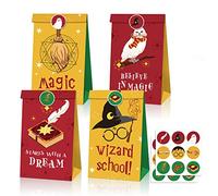 PIUMOJ Harry Borsa Regalo, Potter Sacchetti per Dolci, 24 Pezzi Sacchetti Regalo Compleanno con 36 Adesivi, Wizard Sacchetto Regalo Halloween, Party Favor Bags per la Festa dei Bambini Stregoni