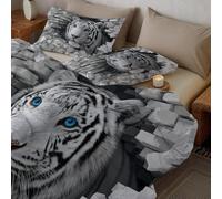 Piumone Bianco Invernale Imbottita 200 gr/mq, Piumone Tigre Bianca Sfondare Il Muro Stampata Lavabile Microfibra Morbida, Trapunte Invernali Surreale Animali Selvaggi Durevole 4 Stagioni 140x200