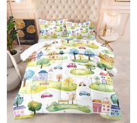 Piumone Letto Singolo Albero Verde Blu Trapunta Letto Singolo Microfibra Trapunte Invernali Singole Lavabile Piumone Invernale Trapunta Singola Invernale 4 Stagioni+2 Federe(50x75cm) 172x218cm