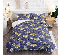 Piumone Letto Singolo Fiore D'Oro Blu Piumone Invernale Microfibra Trapunta Letto Singolo Traspirabile Trapunte Invernali Singole 4 Stagioni Piumoni Lavabile Piumino+2 Federe(50x75cm) 172x218cm