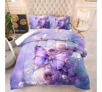 Piumone Letto Singolo Insetto Viola Elegante Trapunta Letto Singolo Microfibra Trapunte Invernali Singole Lavabile Piumone Invernale Trapunta Singola Invernale 4 Stagioni+2 Federe(50x75cm) 172x218cm