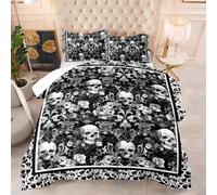 Piumone Letto Singolo Nero Cranio Grigio Trapunta Letto Singolo Microfibra Trapunte Invernali Singole Lavabile Piumone Invernale Trapunta Singola Invernale 4 Stagioni+2 Federe(50x75cm) 172x218cm