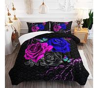 Piumone Matrimoniale Invernale Fiore Nero Viola Piumino Matrimoniale Microfibra Piumini Matrimoniali Invernali Trapunta Invernale 4 Stagioni Trapunte Matrimoniali+2 Federe(50x75cm) 220x240cm