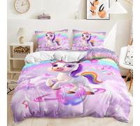 Piumone Matrimoniale Invernale Unicorno Stella Viola Copripiumino una Piazza e Mezza Microfibra Copriletto Antisbiadimento,1 Copri Piumino una Piazza e Mezza + 2 Federe Cuscini 50x75cm