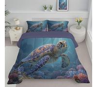 Piumone Una Piazza e Mezza Stampa Luce Sole Splende Sulla Tartaruga Marina,Trapunta 264x230cm Imbottitura 200Gsm Microfibra 4 Stagioni Piumone,Lavabile Trapunte Vita Marina Stampa + 2 Federe 50X75 cm