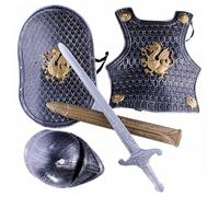 PIUpiuLIANG Knight Costume Kids 4pcs/set Dragon Pattern Medieval Knight Armor Include casco, scudo, spada e armatura, i bambini vestono costumi per il gioco di ruolo, cosplay, Halloween