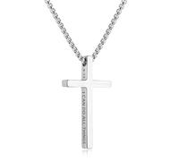 Pivza Collana da uomo in acciaio inossidabile con croce con scrittura, catena in argento da 50/56/61 cm | ciondolo con dedica della Bibbia ispiratrice | gioielli cristiani durevoli ed eleganti, 22
