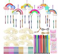 PIWOSGOL 12 Pezzi Campanelli a Vento con per Bambini, Arcobaleno Artigianato Kit Campanelli Eolici in Legno, Campanello a Vento in Legno, Campanelli Eolici Fai da Te per Bambini