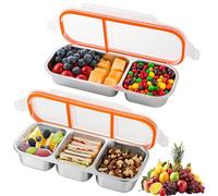 PIWOSGOL 2 Pezzi Snack Box con Scomparti, Portamerenda Bambini in Acciaio Inox, Schiscetta con Coperchio Ermetico per Scuola, Lavoro, Camping, Lavabile in Lavastoviglie per Snack e Pranzo