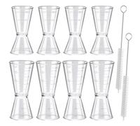 PIWOSGOL 8 Pezzi Misurino per Cocktail, 10ml/20ml/40ml Misurino Doppio Cocktail in Plastica, Cocktail Jigger con 2 Spazzola di Pulizia, Misurino per Vino, Bar, Bevande Barista (Trasparente)