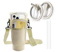 PIWOSGOL Borsa Porta Bottiglia d'Acqua con Tracolla per Stanley Cup 40oz 2 Coperchi di Ricambio Riutilizzabile per Bicchiere da 40oz con 2 Cannucce per Borraccia, per Viaggi, Escursioni