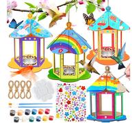PIWOSGOL Casetta Uccelli in Legno per Bambini, 4 Pcs Kit Casetta Uccelli Fai da Te, Lavoretti Creativi Costruire Giocattoli, Birdhouse Artigianato Pittura per Compleanno Regalo Bambini Ragazze Ragazzi