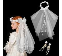 PIWOSGOL Coroncina Comunione Bambina, Accessori Prima Comunione Con Orecchini Di Nappe, Accessori Capelli Prima Comunione Per Il Battesimo, Matrimonio, Principessa Festa