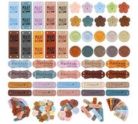 PIWOSGOL Etichette Handmade Personalizzate 50 Pezzi, Cucito in Pelle PU Fatto a Mano Con Buchi per Abbigliamento, Uncinetto, Jeans, Borse, Scarpe, Cappello, Vestiti (5 Stili)