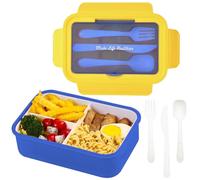 PIWOSGOL Porta Pranzo, 1400ml Lunch Box Prova di Perdite, Bambino Adulto Bento Box con 3 Scomparti e Posate Portapranzo Adatto a Microonde e Lavastoviglie, per Lavoro, Picnic, Ufficio, Scuola(Blu)
