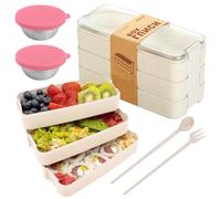 PIWOSGOL Porta Pranzo Set,3 Strati Compartimenti Impilabile Schiscetta Pranzo con 2 Contenitori di Salsa,Porta Pranzo Microonde,Porta Pranzo con Posate per Adulti Bambini Scuola,Picnic,Ufficio,Viaggio