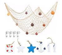 PIWOSGOL Rete Da Pesca 100 X 200Cm Conchiglie Decorative Natura Rete Pesca Decorazione con Conchiglie,con 6 Decorativi Marini per Decorazione Stile Mediterraneo in Salotti Famiglia Camere Letto