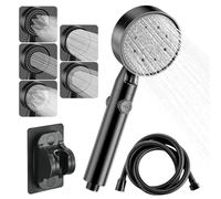 PIWOSGOL Soffione Doccia Alta Pressione,Doccia Soffione a 5 Modalità con Tubo Flessibile da 1,5 M,Ugelli in Silicone, Supporto Doccino Risparmio Idrico Universale con Interruttore -Nero