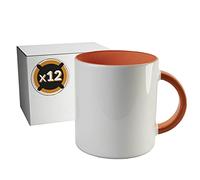 PixColor - 12 tazze a sublimazione in ceramica bianca con interno arancione | Scatola singola | 350 ml (11 oz) | Categoria AAA | Adatti al microonde e alla lavastoviglie