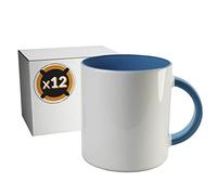 PixColor - 12 tazze a sublimazione in ceramica bianca con interno azzurro | Scatola singola | 350 ml (11 oz) | Categoria AAA | Lavabile in lavastoviglie e microonde