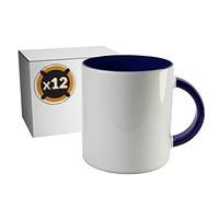 PixColor - 12 tazze a sublimazione in ceramica bianca con interno blu navy | Scatola singola | 350 ml (11 oz) | Categoria AAA | Adatti al microonde e alla lavastoviglie