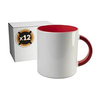 PixColor - 12 tazze a sublimazione in ceramica bianca con interno di colore rosso | scatola singola neutra | 350 ml (11 oz) | Categoria AAA | Adatti al microonde e alla lavastoviglie | Compatibile con