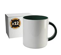 Pixcolor - 12 tazze a sublimazione in ceramica bianca con interno di colore verde | scatola singola neutra | 350 ml (11 oz) | Categoria AAA | Adatti al microonde e alla lavastoviglie | Compatibile con