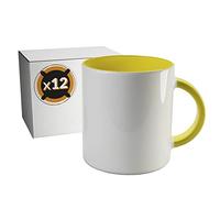 PixColor - 12 tazze a sublimazione in ceramica bianca con interno giallo | Scatola singola | 350 ml (11 oz) | Categoria AAA | Adatti al microonde e alla lavastoviglie