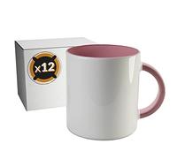 PixColor - 12 tazze a sublimazione in ceramica bianca con interno rosa | Scatola singola neutra | 350 ml (11 oz) | Categoria AAA | Adatti al microonde e alla lavastoviglie