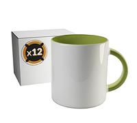 PixColor - 12 tazze a sublimazione in ceramica bianca con interno verde chiaro | Scatola singola | 350 ml | Categoria AAA | Adatta al microonde e alla lavastoviglie