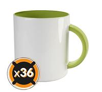PixColor - 36 tazze a sublimazione in ceramica bianca con interno verde chiaro | capacità 350 ml (11 oz) | AAA | Lavabile in lavastoviglie e utilizzabile nel microonde