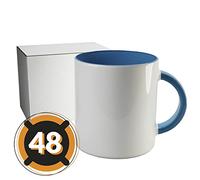 PixColor - 48 tazze a sublimazione bianche con interno azzurro | Scatola singola neutra | 350 ml (11 oz) | Categoria AAA | Lavabile in lavastoviglie e microonde