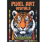 Pixel Art Animals: Cozy Color by Number Mystery Book for Adults, Relaxing Mystery Mosaic Puzzles