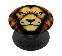 Pixel Art Lion Face Vintage 8 Bit t-shirt Per uomo donna bambino PopSockets PopGrip Adesivo