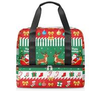 Pixel, borsa da palestra con Babbo Natale e renna, borsa da viaggio per donne e uomini, borsa da viaggio con scomparto per scarpe, grande capacità, per allenamento, fitness, yoga, nuoto, fine