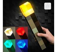 Pixel Brownstone Torcia Luce | Luce notturna a LED per decorazione della stanza dei giochi | Ricaricabile tramite USB | Funzione di dissolvenza lenta | Illuminazione per la camera dei bambini | Giochi