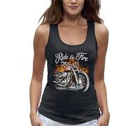 PIXEL EVOLUTION Canottiera Biker Ride The Fire - Roadster in fiamma, da donna, Nero , S
