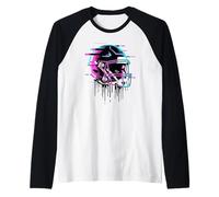 Pixel Glitch Art Casco Football Americano Maglia con Maniche Raglan