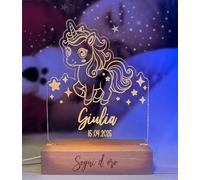 PIXEL® Lampada personalizzata con nome incisa 3d Luce notturna bambino bambina bambini neonato Idea regalo nascita bimbo bimba battesimo Regalo Natale neonati Personalizzato cameretta (Unicorno)