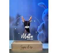 Pixel® Lampada personalizzata con nome luce notturna per bambini bambina neonato con animali Idea regalo nascita bimbo bimba battesimo compleanno Regalo Natale per neonati Personalizzato (Renna)