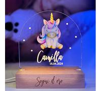 Pixel® Lampada personalizzata con nome luce notturna per bambini bambina neonato con animali Idea regalo nascita bimbo bimba battesimo compleanno Regalo Natale per neonati Personalizzato (Unicorno)